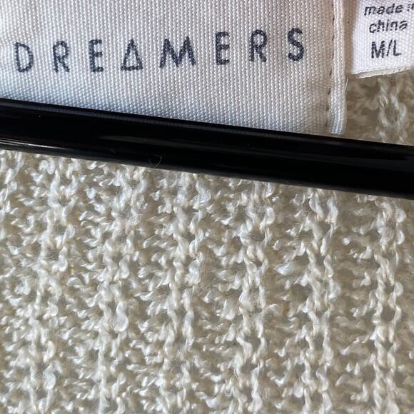 DREAMERS Open Knit Oversized Sweater Beige M/L V Neck Long Sleeve Lightweight - Picture 4 of 5